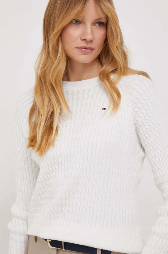 λευκό Βαμβακερό πουλόβερ Tommy Hilfiger Γυναικεία