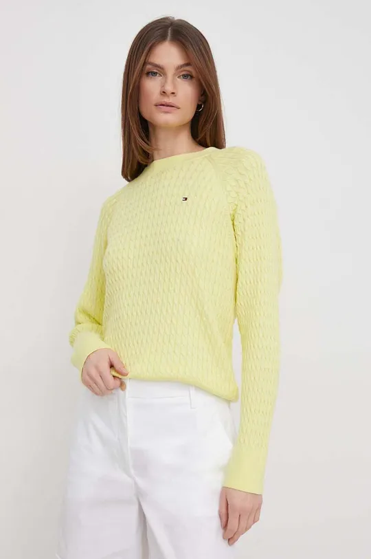 rumena Bombažen pulover Tommy Hilfiger Ženski
