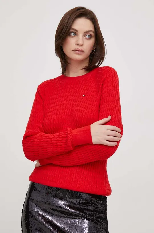 κόκκινο Βαμβακερό πουλόβερ Tommy Hilfiger Γυναικεία