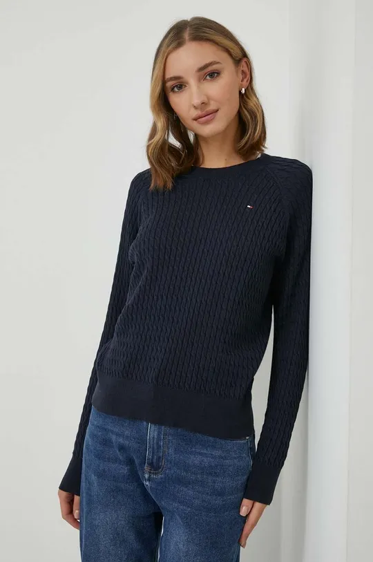 mornarsko modra Bombažen pulover Tommy Hilfiger Ženski
