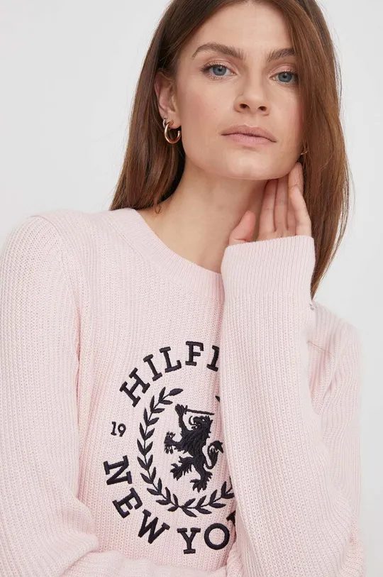 rózsaszín Tommy Hilfiger pamut pulóver