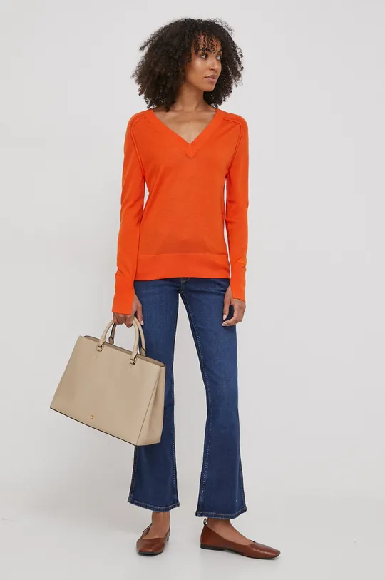 Calvin Klein sweter wełniany pomarańczowy