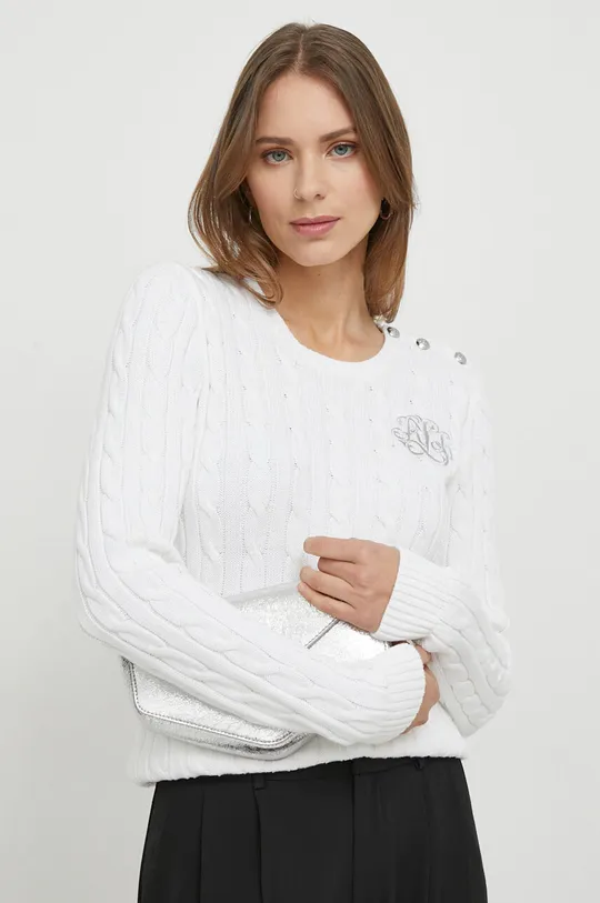 λευκό Βαμβακερό πουλόβερ Lauren Ralph Lauren Γυναικεία