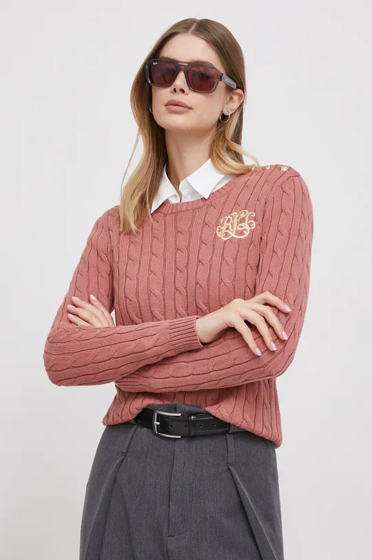 różowy Lauren Ralph Lauren sweter bawełniany Damski