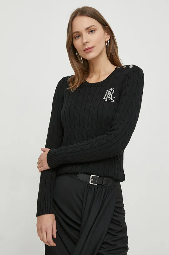 crna Pamučni pulover Lauren Ralph Lauren Ženski