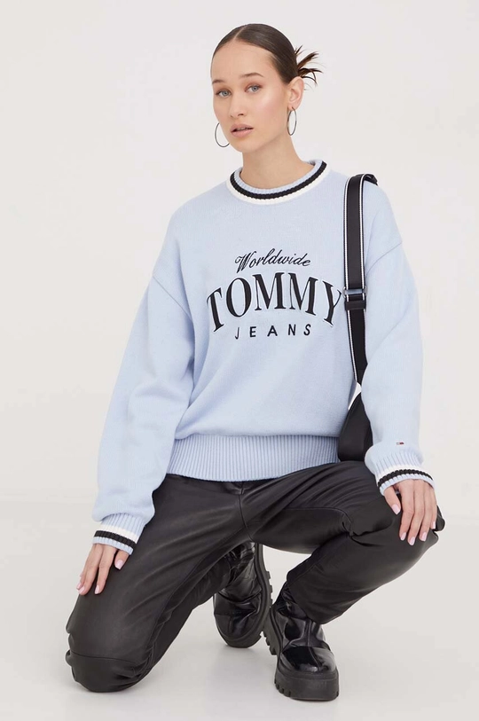 modrá Bavlnený sveter Tommy Jeans Dámsky