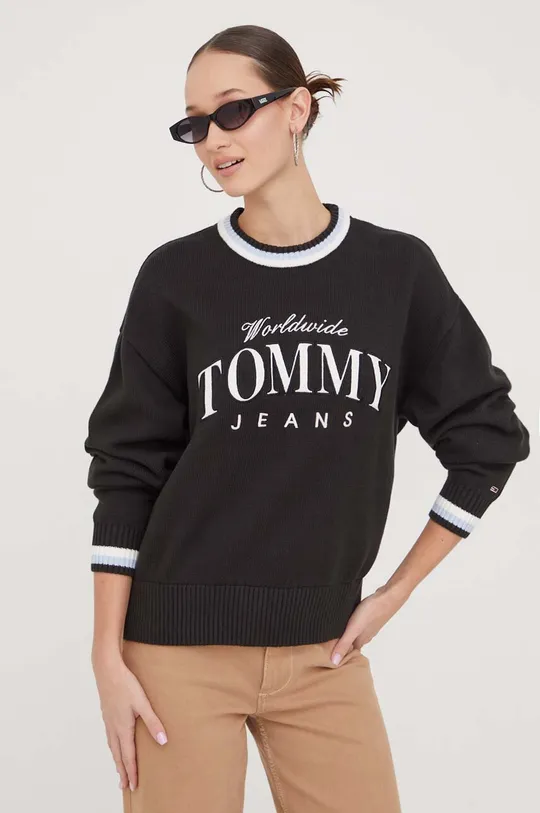 fekete Tommy Jeans pamut pulóver