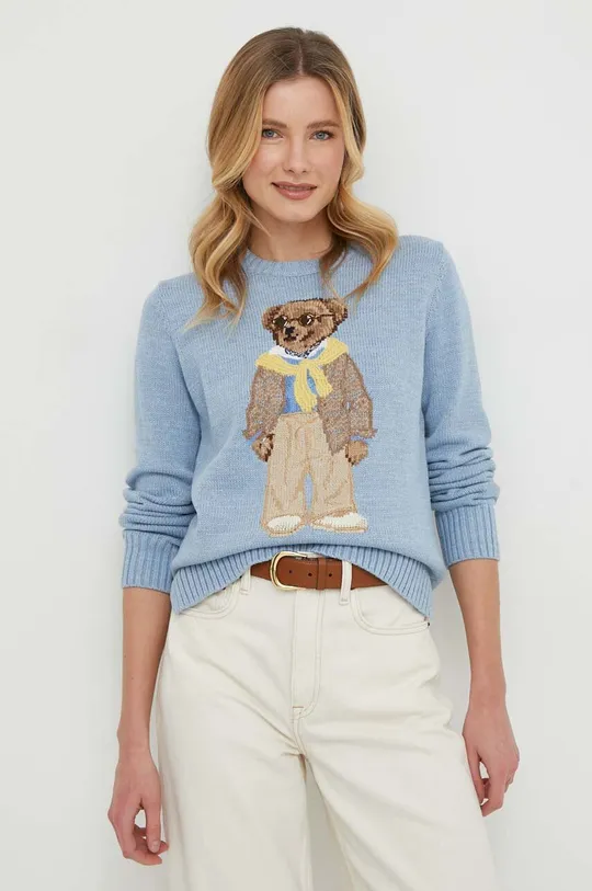 plava Pamučni pulover Polo Ralph Lauren Ženski
