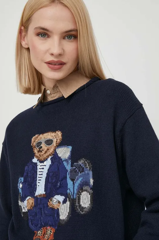тёмно-синий Хлопковый свитер Polo Ralph Lauren Женский