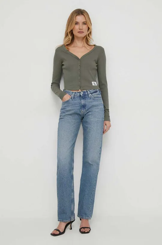 Tričko s dlhým rukávom Calvin Klein Jeans zelená