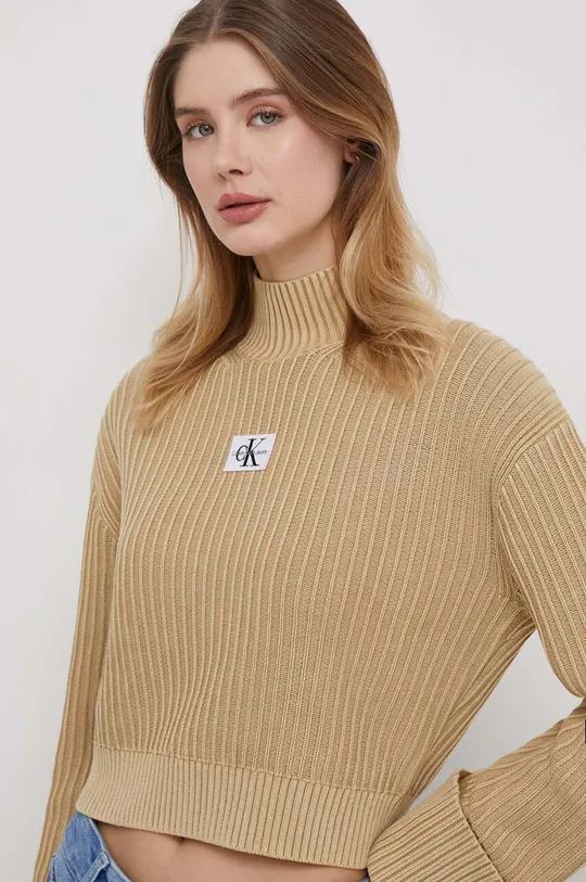 bež Pamučni pulover Calvin Klein Jeans Ženski