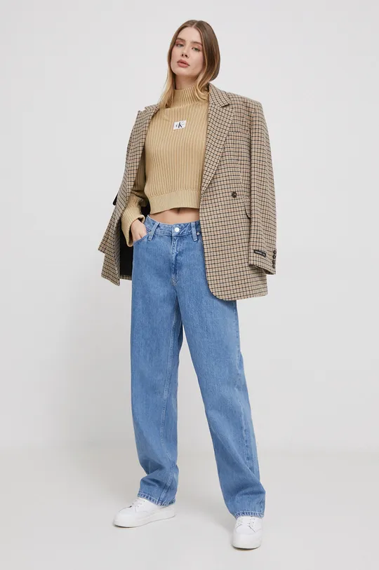 Bavlnený sveter Calvin Klein Jeans béžová