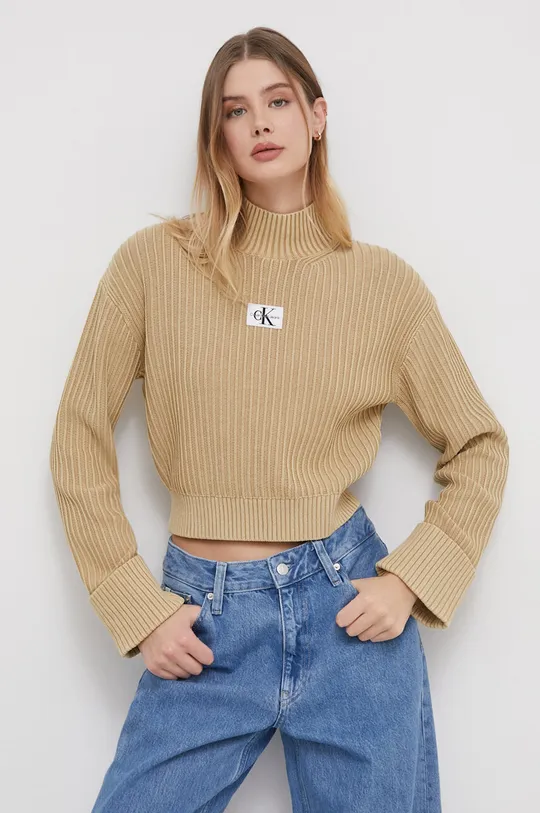 bézs Calvin Klein Jeans pamut pulóver