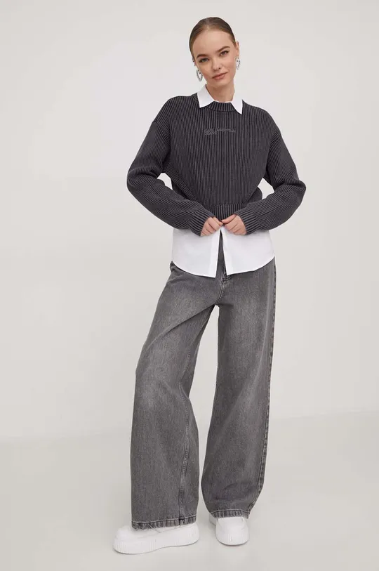 Pamučni pulover Karl Lagerfeld Jeans siva