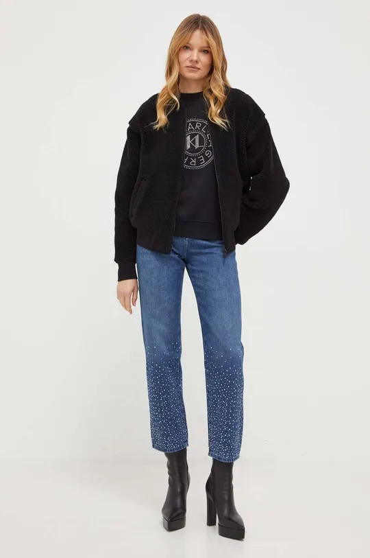Karl Lagerfeld pulóver gyapjú keverékből fekete