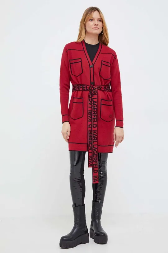 Karl Lagerfeld kardigán gyapjú keverékből piros