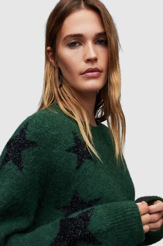 Vuneni pulover AllSaints Star zelena