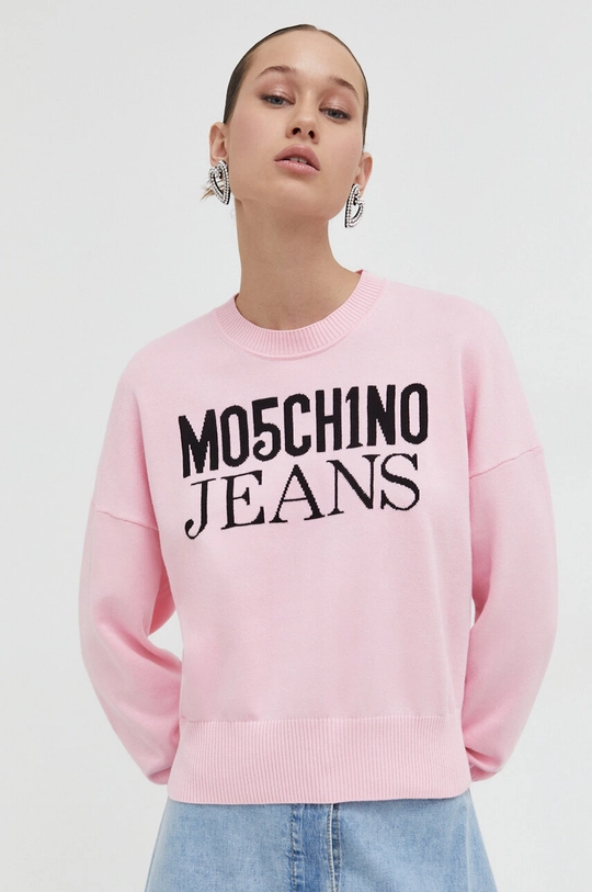 ružová Bavlnený sveter Moschino Jeans Dámsky