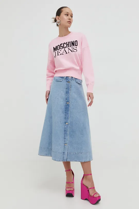 Bombažen pulover Moschino Jeans roza