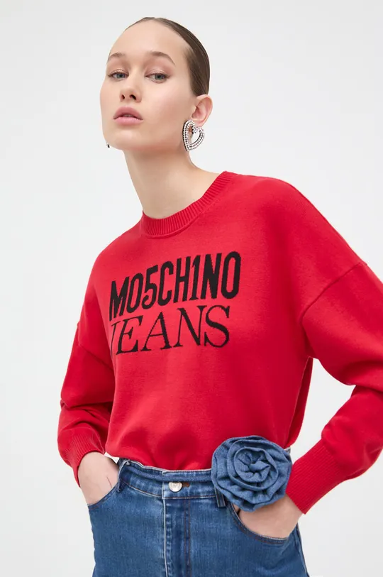 rdeča Bombažen pulover Moschino Jeans