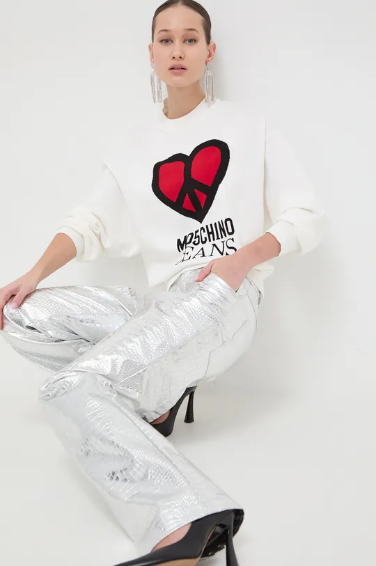 Moschino Jeans pamut pulóver bézs