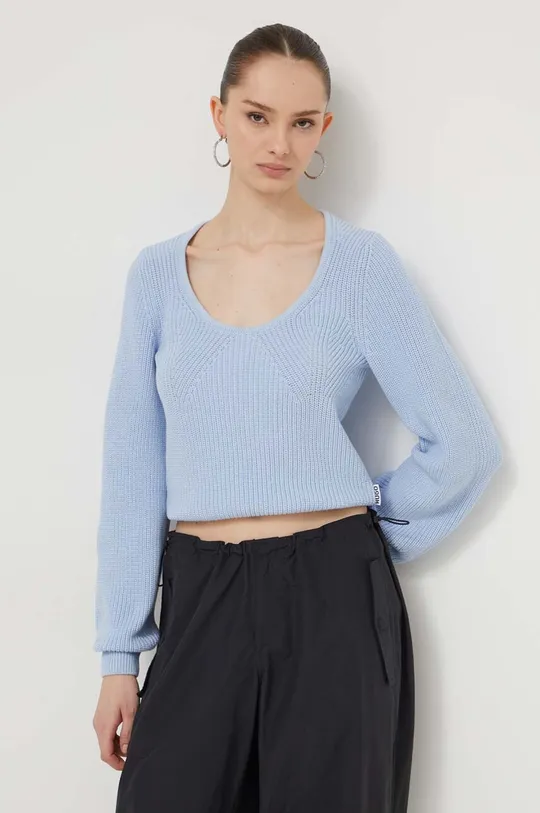 plava Pamučni pulover HUGO Ženski