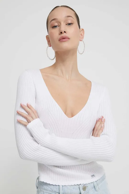 bijela Pamučni pulover Moschino Jeans Ženski