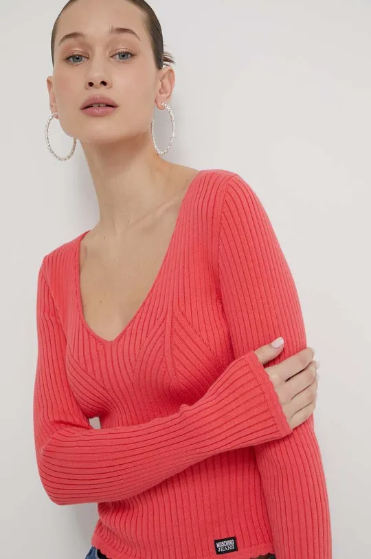 roza Pamučni pulover Moschino Jeans Ženski