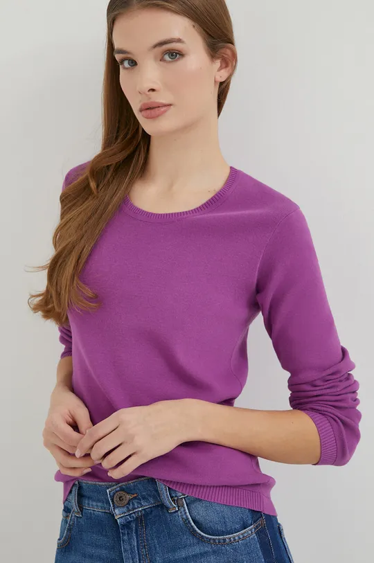 ljubičasta Pamučni pulover United Colors of Benetton Ženski