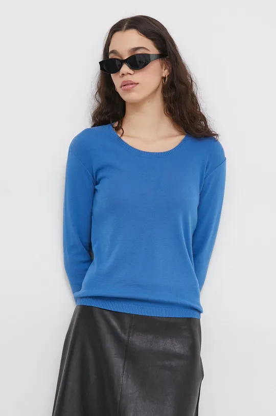 modra Bombažen pulover United Colors of Benetton Ženski