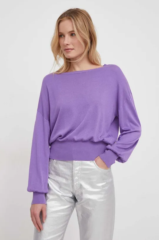 Sisley sweter z domieszką jedwabiu fioletowy