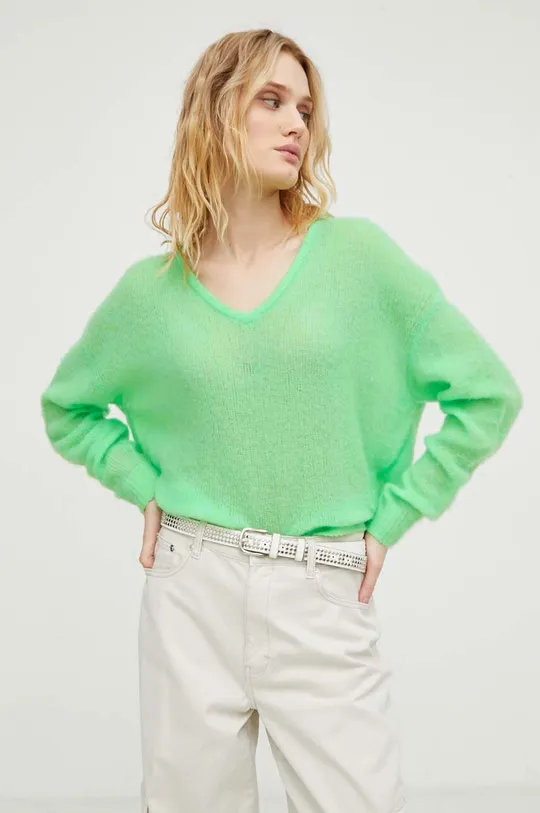 Vlnený sveter American Vintage  PULL ML COL V zelená