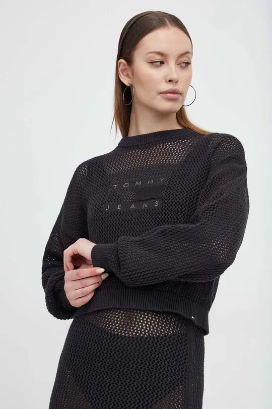 crna Pamučni pulover Tommy Jeans Ženski