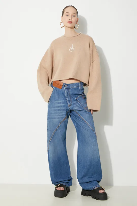 JW Anderson maglione in lana Cropped Anchor Jumper beige