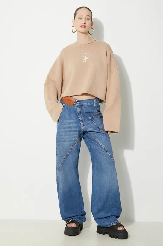 Vlněný svetr JW Anderson Cropped Anchor Jumper béžová