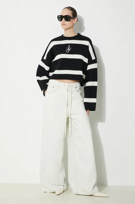 JW Anderson sweter wełniany Cropped Anchor Jumper czarny