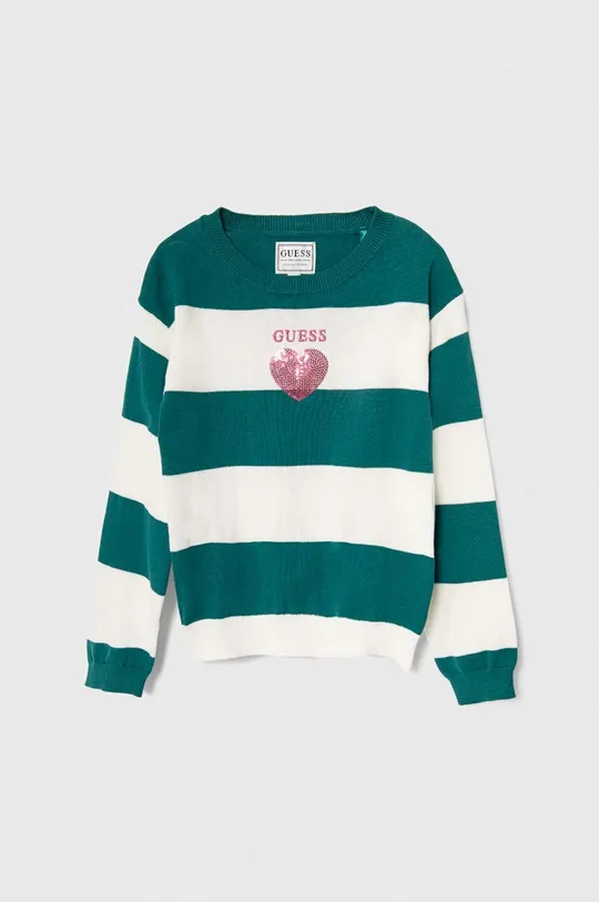 зелёный Детский хлопковый свитер Guess Для девочек