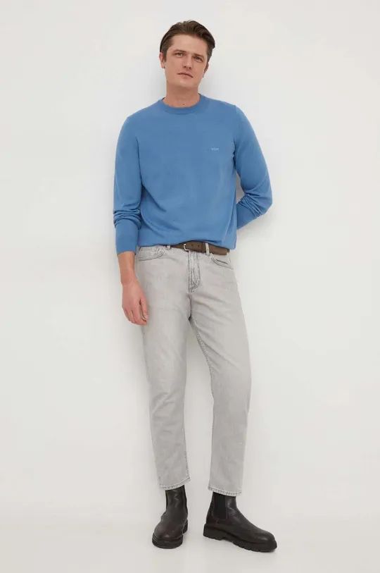 Pamučni pulover BOSS plava