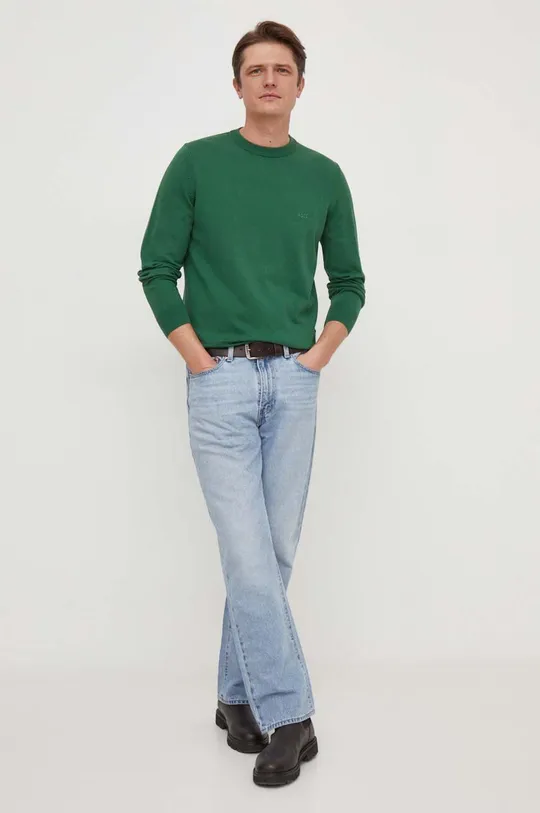 Bombažen pulover BOSS zelena