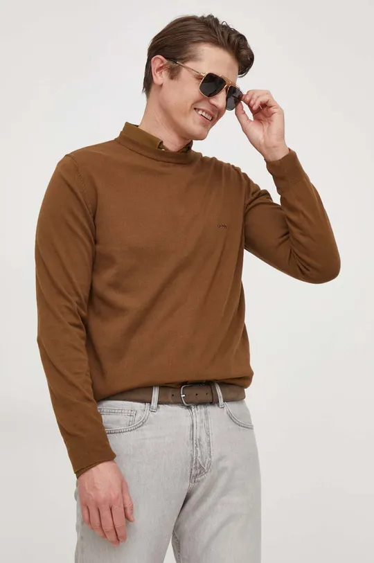 marrone BOSS maglione in cotone Uomo