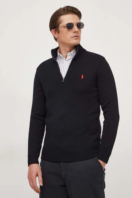 чёрный Хлопковый свитер Polo Ralph Lauren Мужской