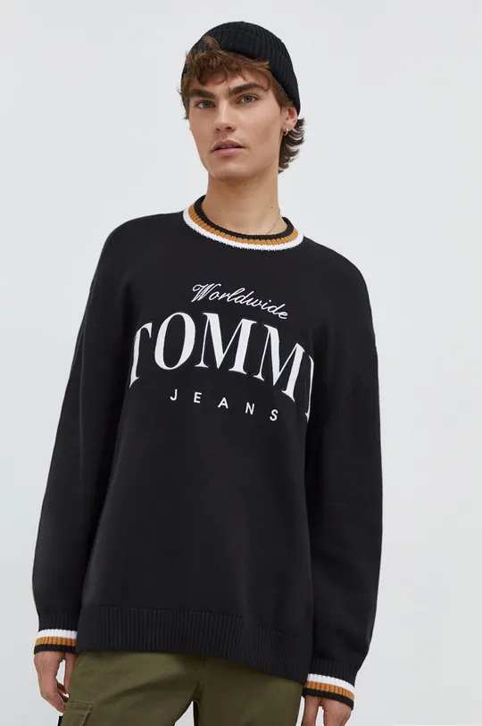 crna Pamučni pulover Tommy Jeans Muški