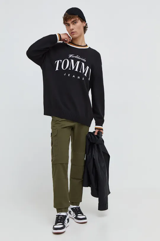 Tommy Jeans pamut pulóver fekete