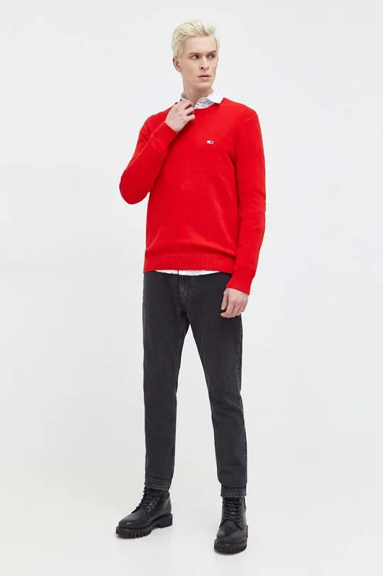 Bombažen pulover Tommy Jeans rdeča