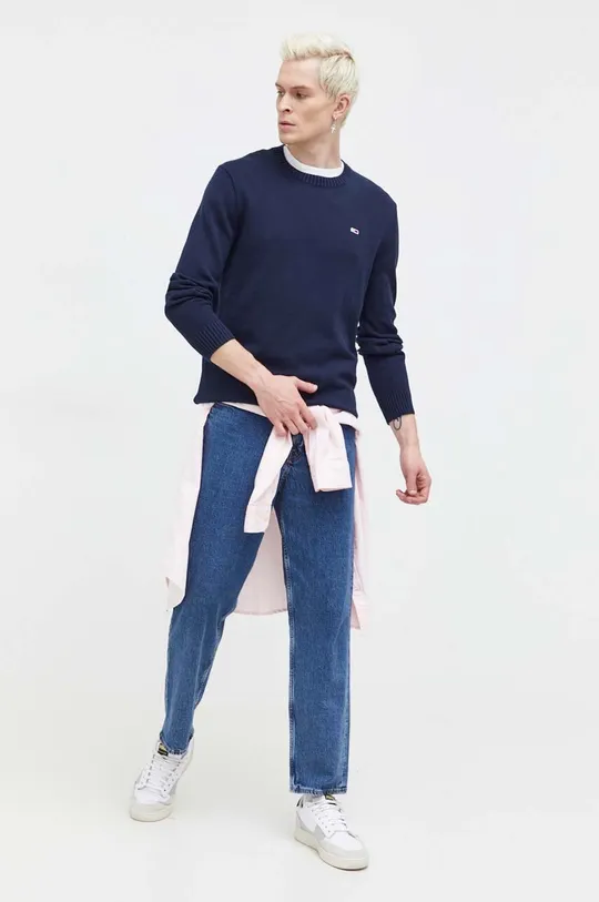 Bavlnený sveter Tommy Jeans tmavomodrá