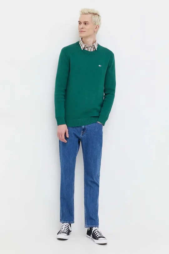 Βαμβακερό πουλόβερ Tommy Jeans πράσινο