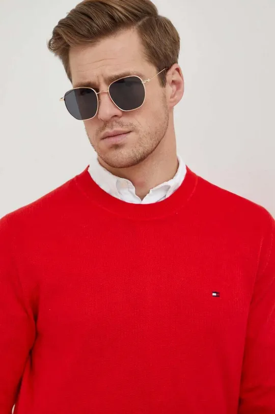 czerwony Tommy Hilfiger sweter bawełniany