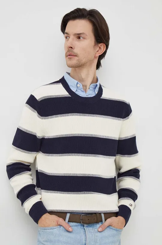 mornarsko modra Bombažen pulover Tommy Hilfiger Moški