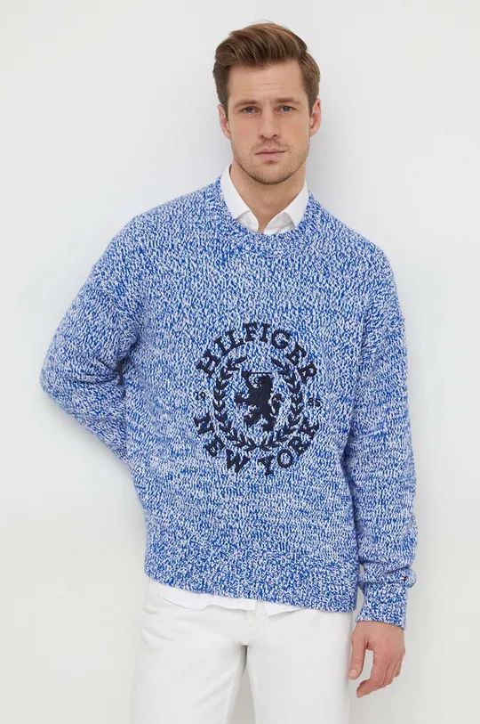 modra Bombažen pulover Tommy Hilfiger Moški