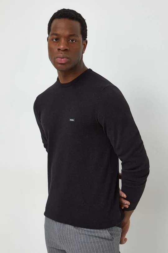 czarny Calvin Klein sweter z domieszką jedwabiu Męski